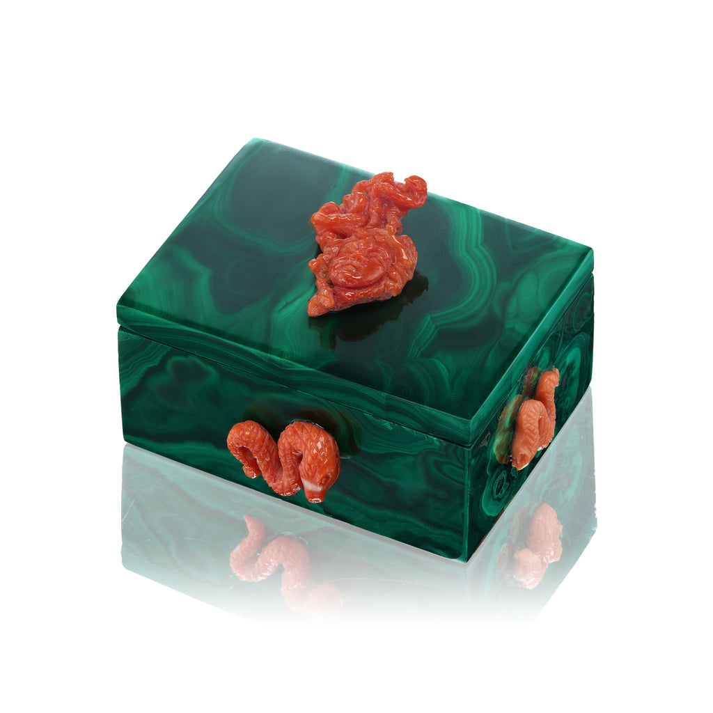 Natural Malachite and Coral Medusa Box