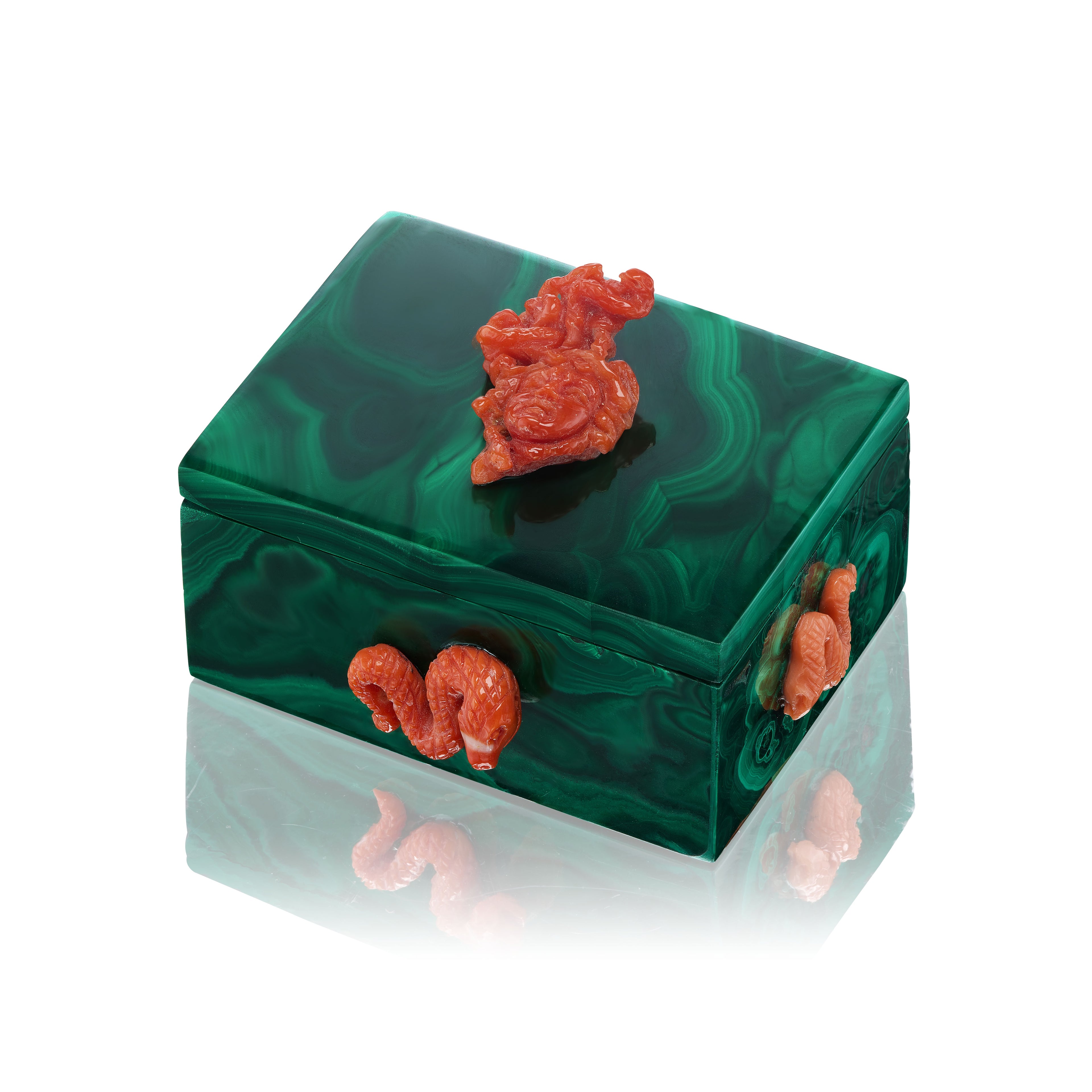 Natural Malachite and Coral Medusa Box