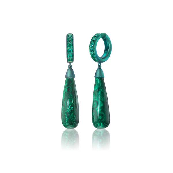 Titanium and Emerald Malachite Drop Earrings