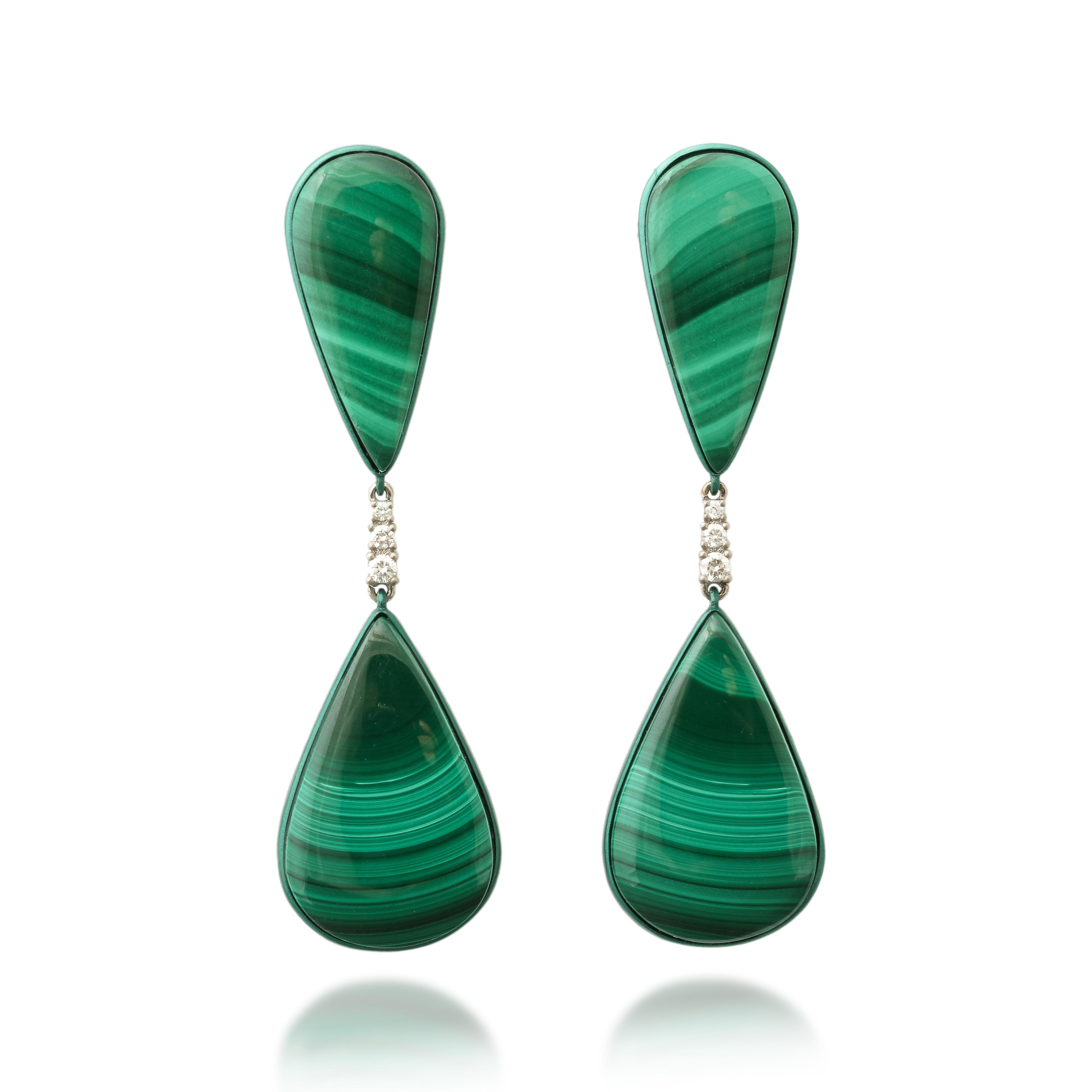 Malachite and Diamond Drop Earrings Number Two
