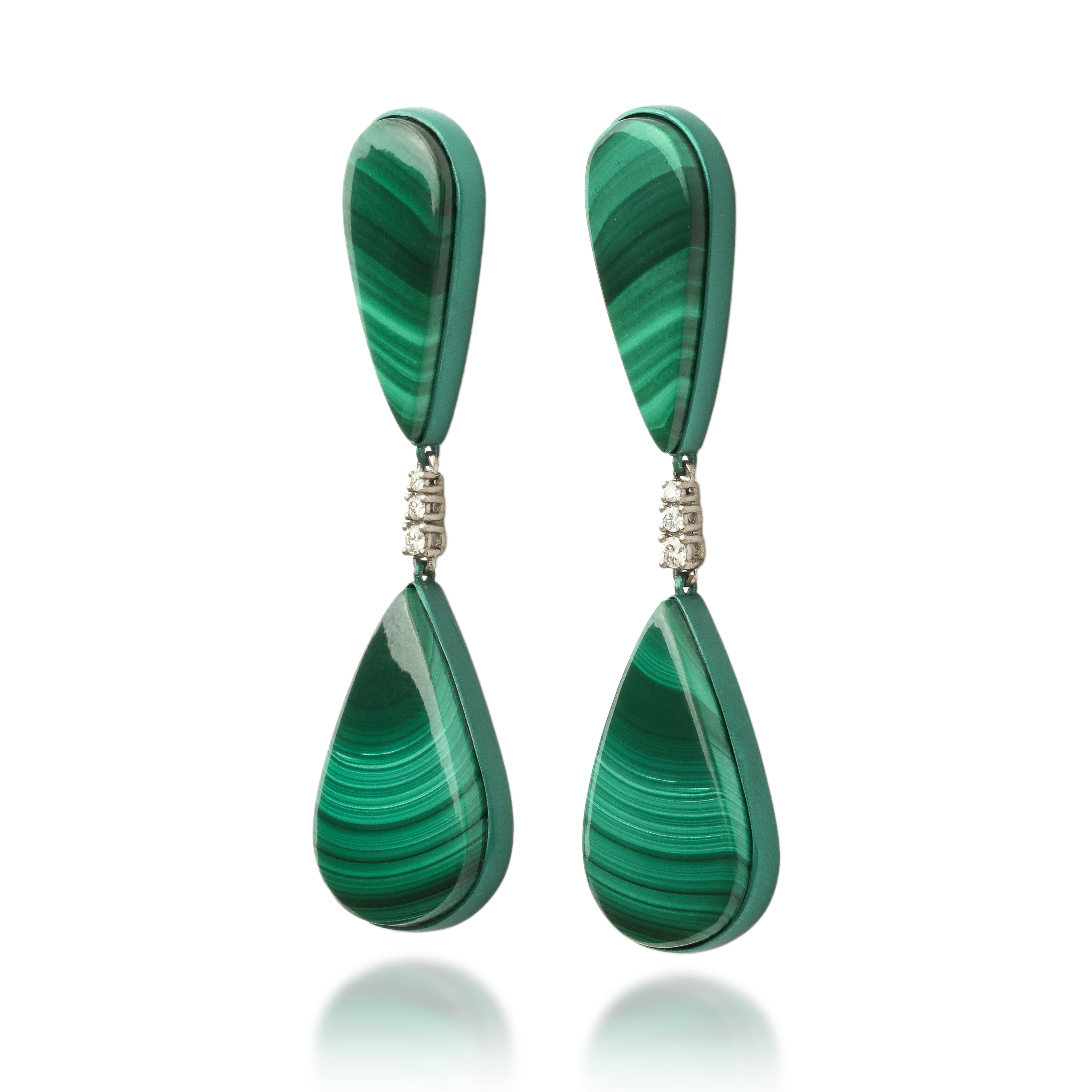 Malachite and Diamond Drop Earrings Number Two