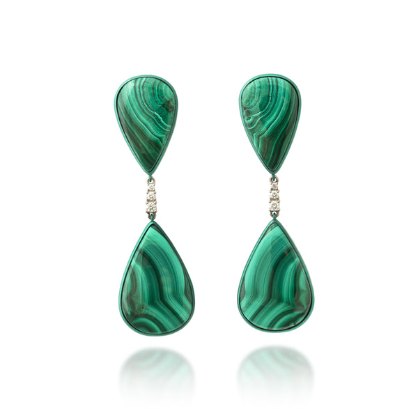 Malachite and Diamond Drop Earrings Number One