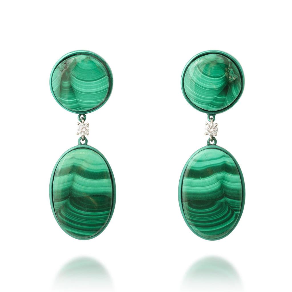Titanium, Malachite and Diamond Drop Earrings Number Three