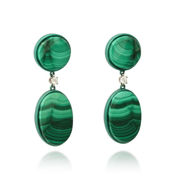 Titanium, Malachite and Diamond Drop Earrings Number Three