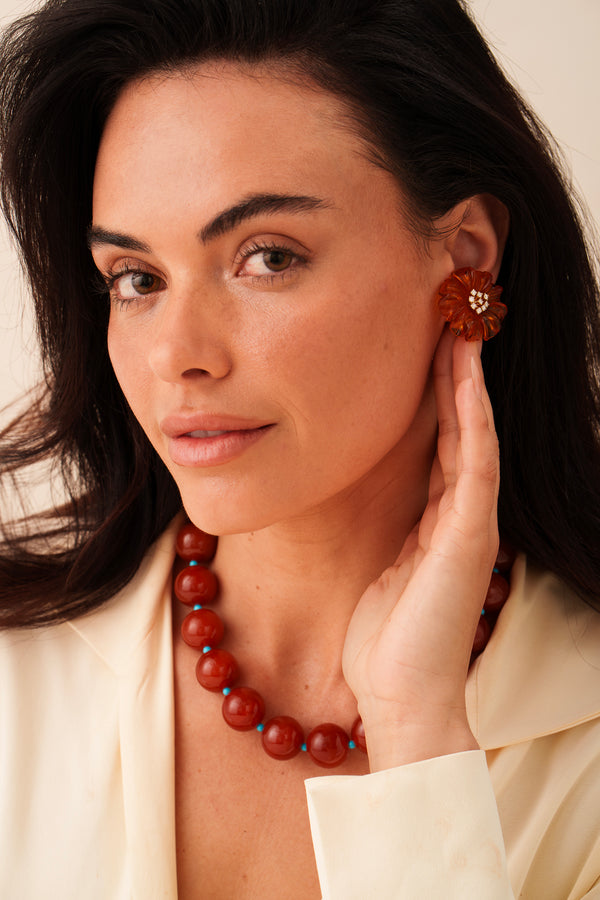 Amber and Diamond Large Flower Earrings