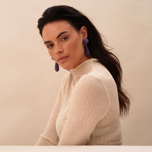 Beaded Amethyst and Diamond Drop Earrings