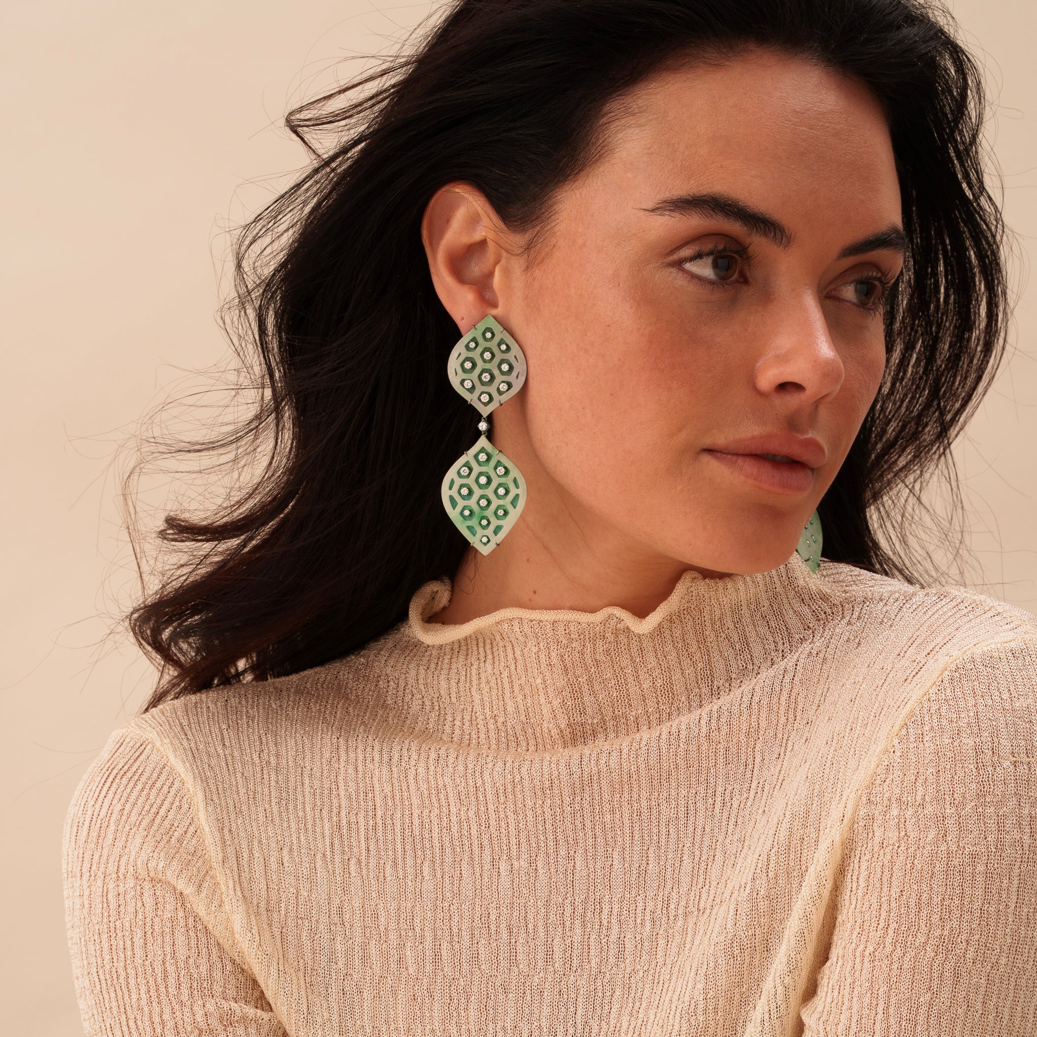 Jade and Diamond Earrings