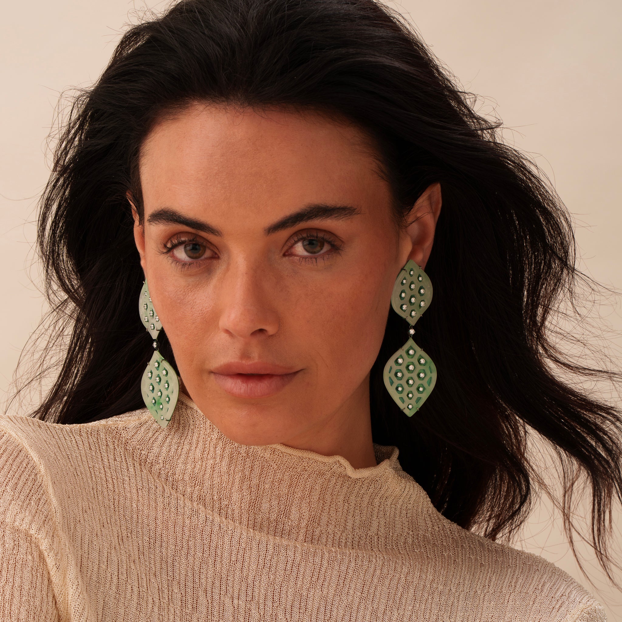 Jade and Diamond Earrings