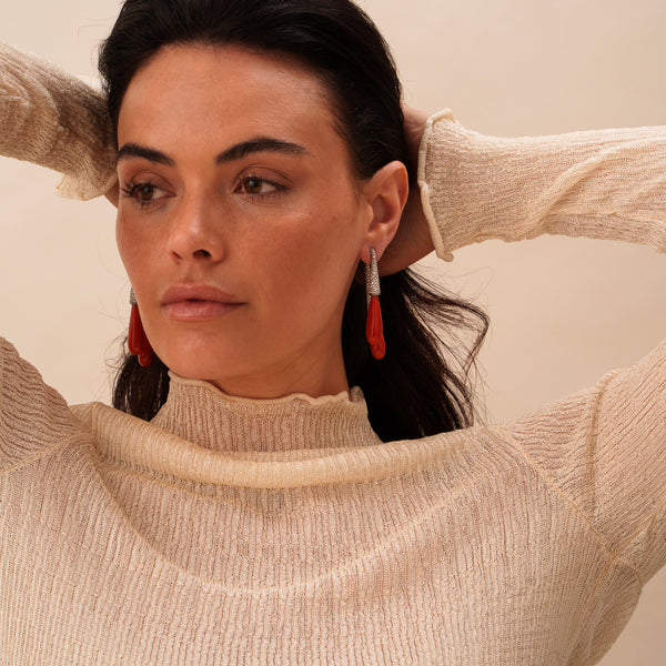 Titanium, Coral and Diamond Double Drop Earrings