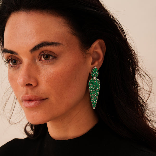 Titanium, Muzo Emerald and Diamond Earrings-XL