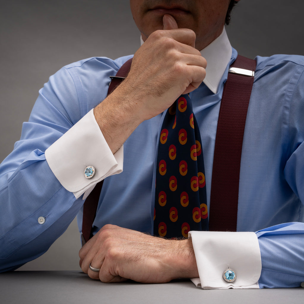 Blue Topaz and Damascus Steel Cufflinks