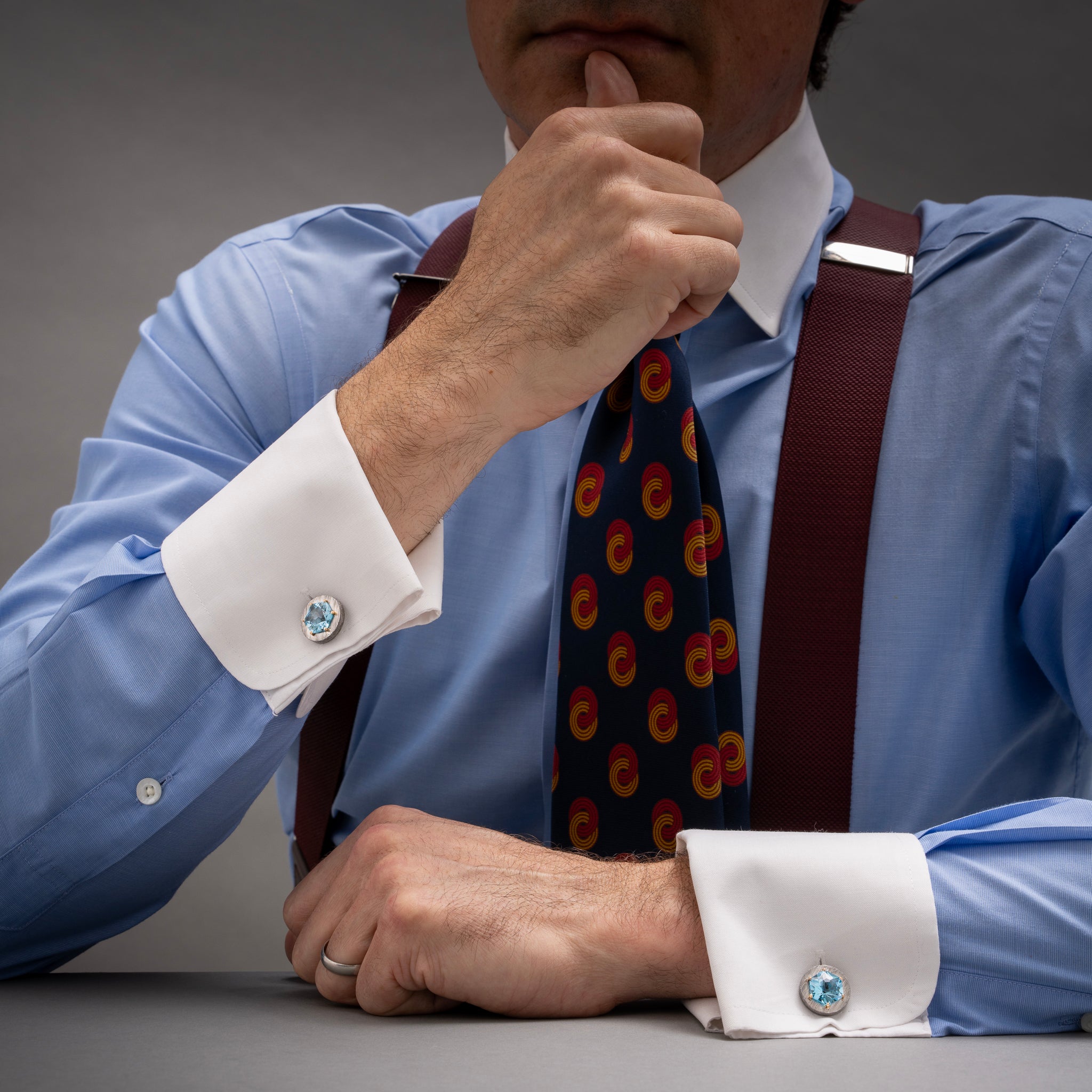 Blue Topaz and Damascus Steel Cufflinks