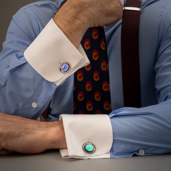 Paraiba Tourmaline and Tanzanite Cufflinks