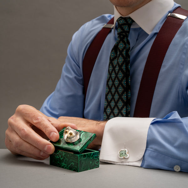 Natural Malachite and Desert Rose Gemstone Owl Box