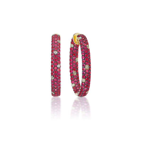 Ruby and Diamond Hoop Earrings