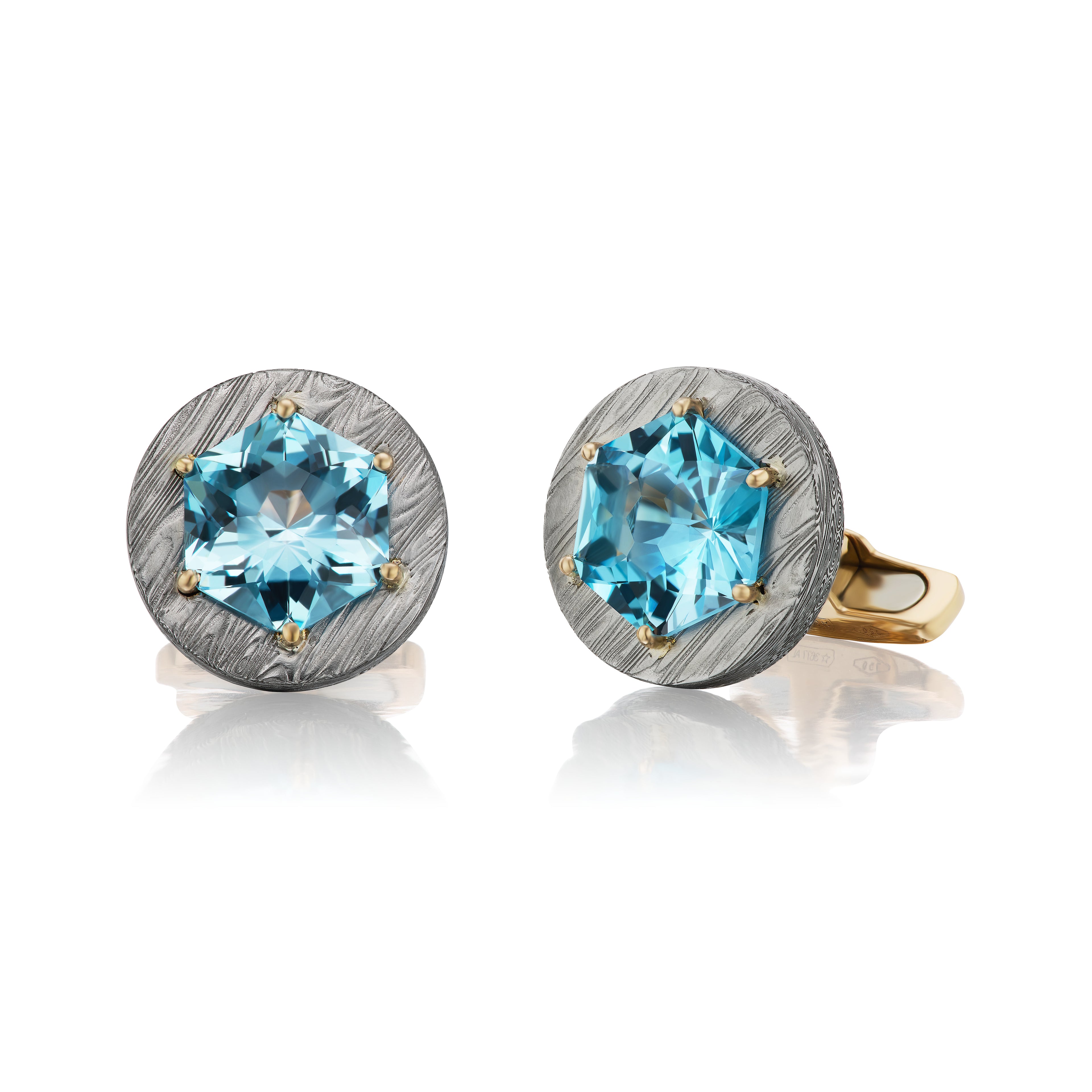 Blue Topaz and Damascus Steel Cufflinks