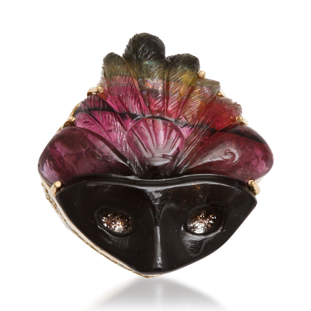 Watermelon Tourmaline & Diamond Mask Ring