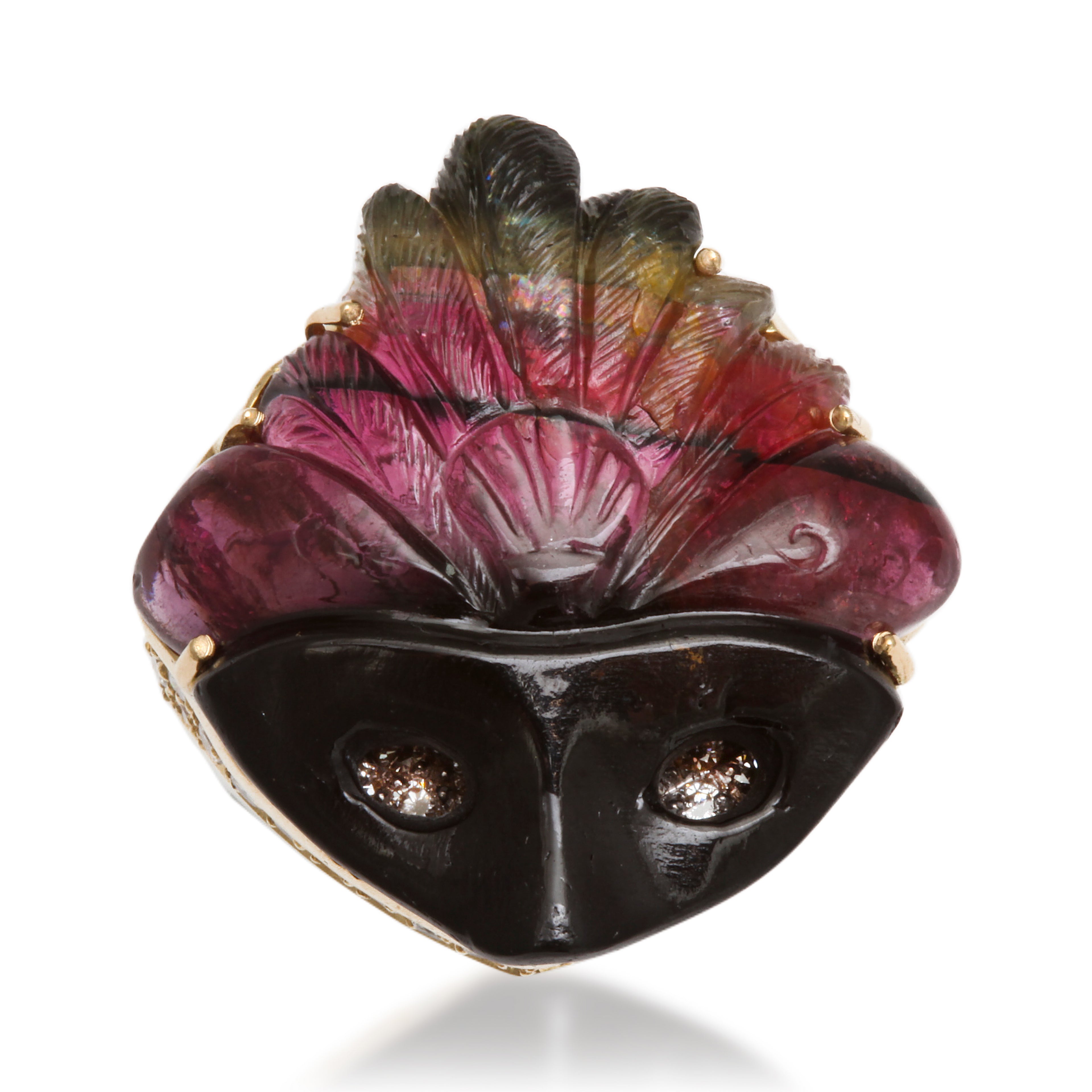 Watermelon Tourmaline & Diamond Mask Ring