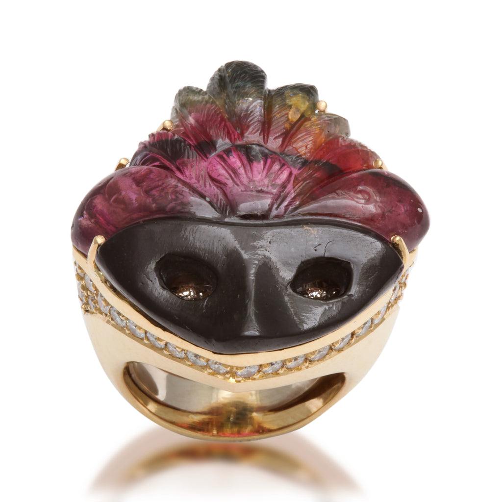 Watermelon Tourmaline & Diamond Mask Ring