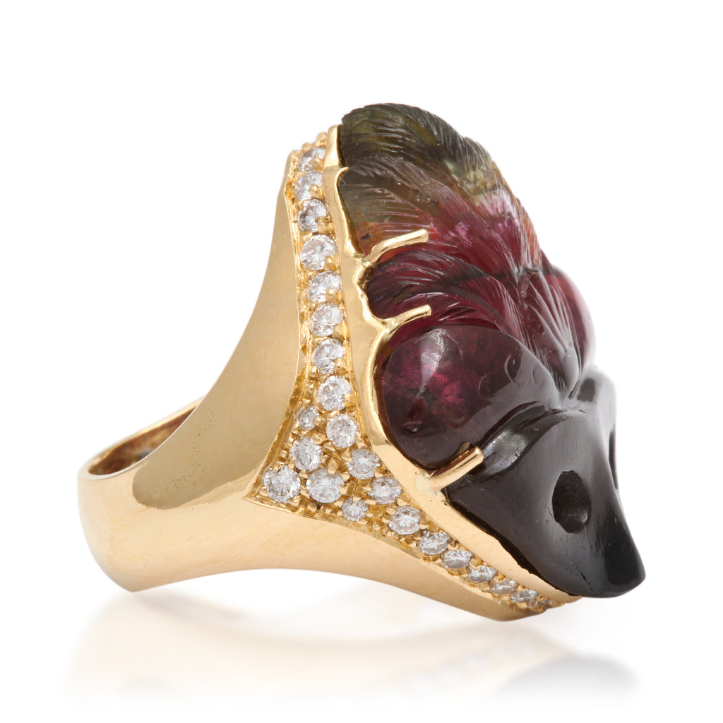 Watermelon Tourmaline & Diamond Mask Ring
