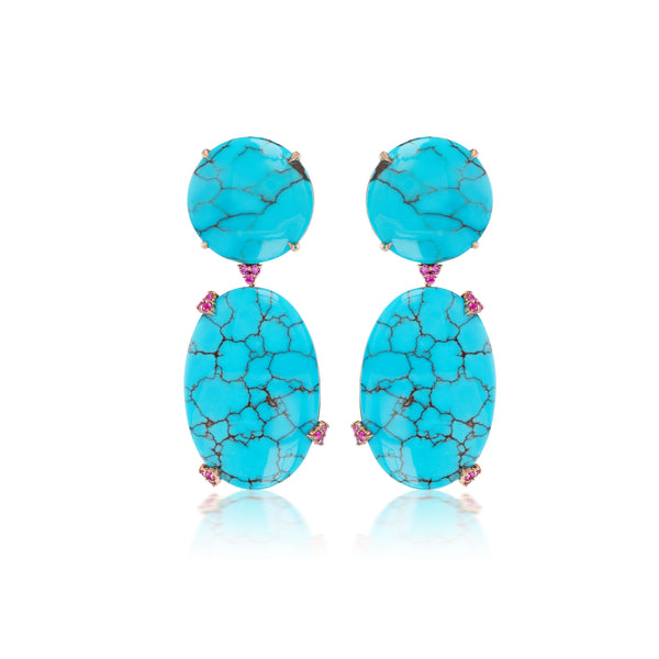 Round Turquoise and Ruby Earrings