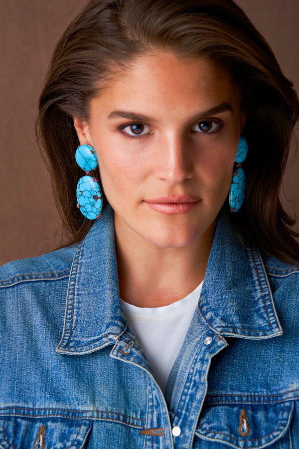 Round Turquoise and Ruby Earrings