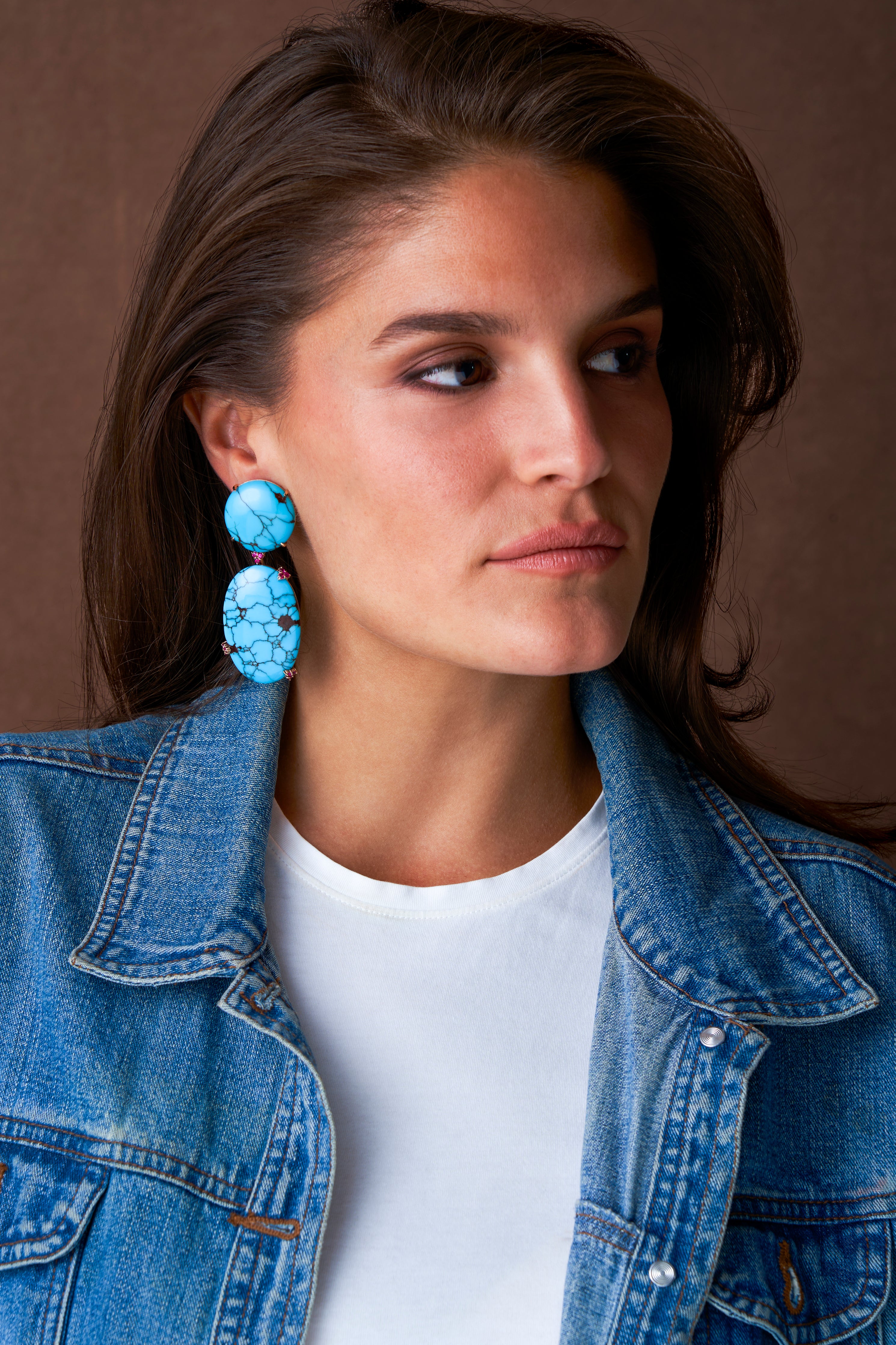 Round Turquoise and Ruby Earrings