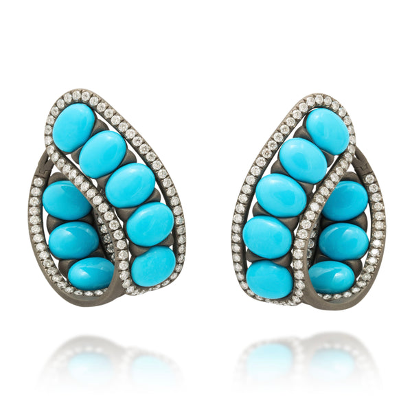 Titanium, Turquoise and Diamond Large Creole Earrings