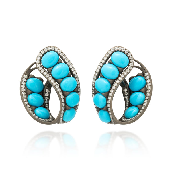 Titanium, Turquoise and Diamond Large Creole Earrings