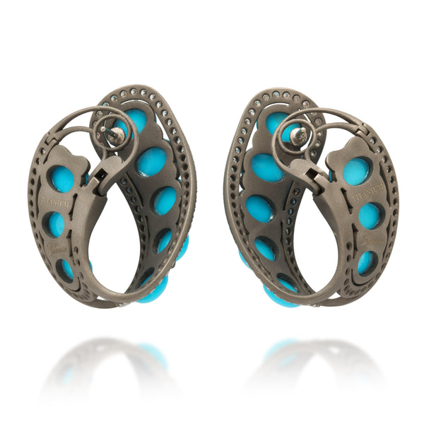 Titanium, Turquoise and Diamond Large Creole Earrings