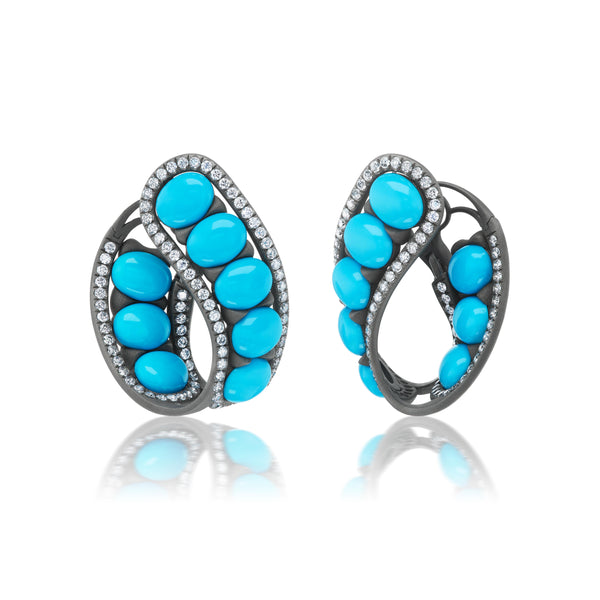 Titanium, Turquoise and Diamond Large Creole Earrings