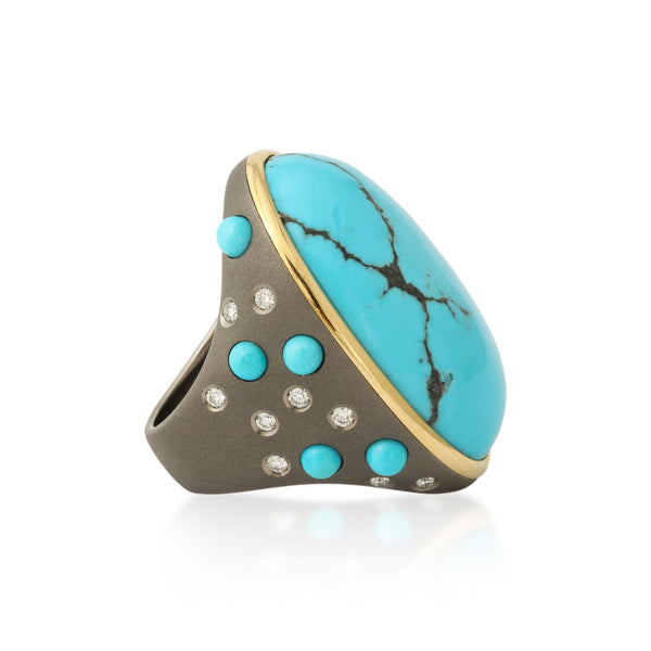 Titanium, Turquoise and Diamond Ring Number One