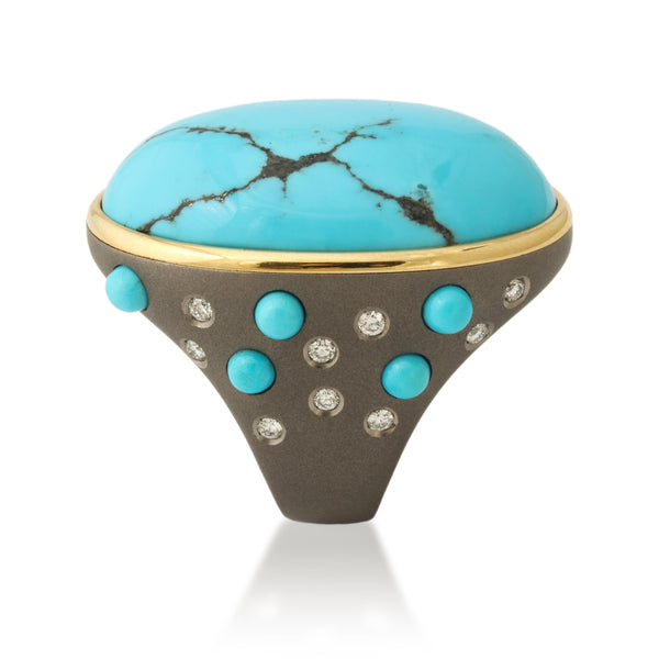 Titanium, Turquoise and Diamond Ring Number One