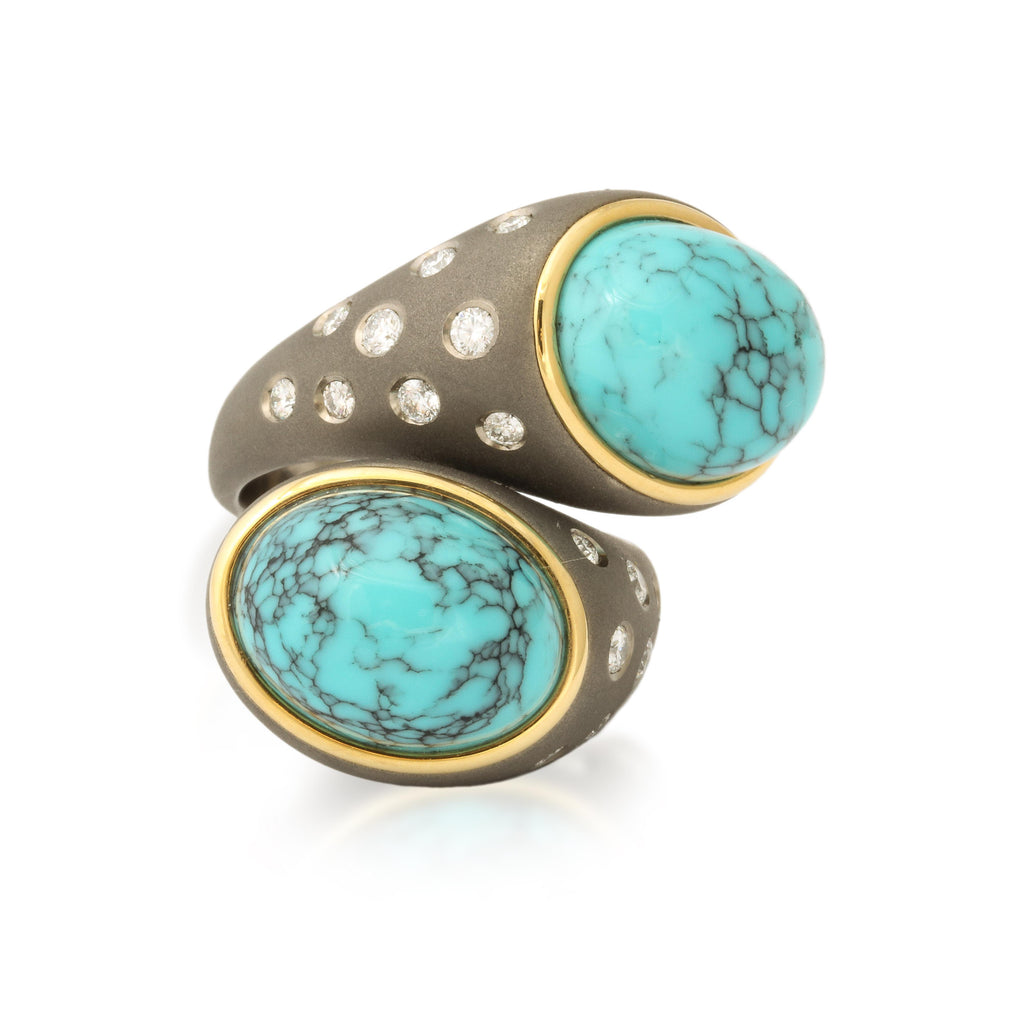 Titanium, Turquoise and Diamond Twin Ring Number One