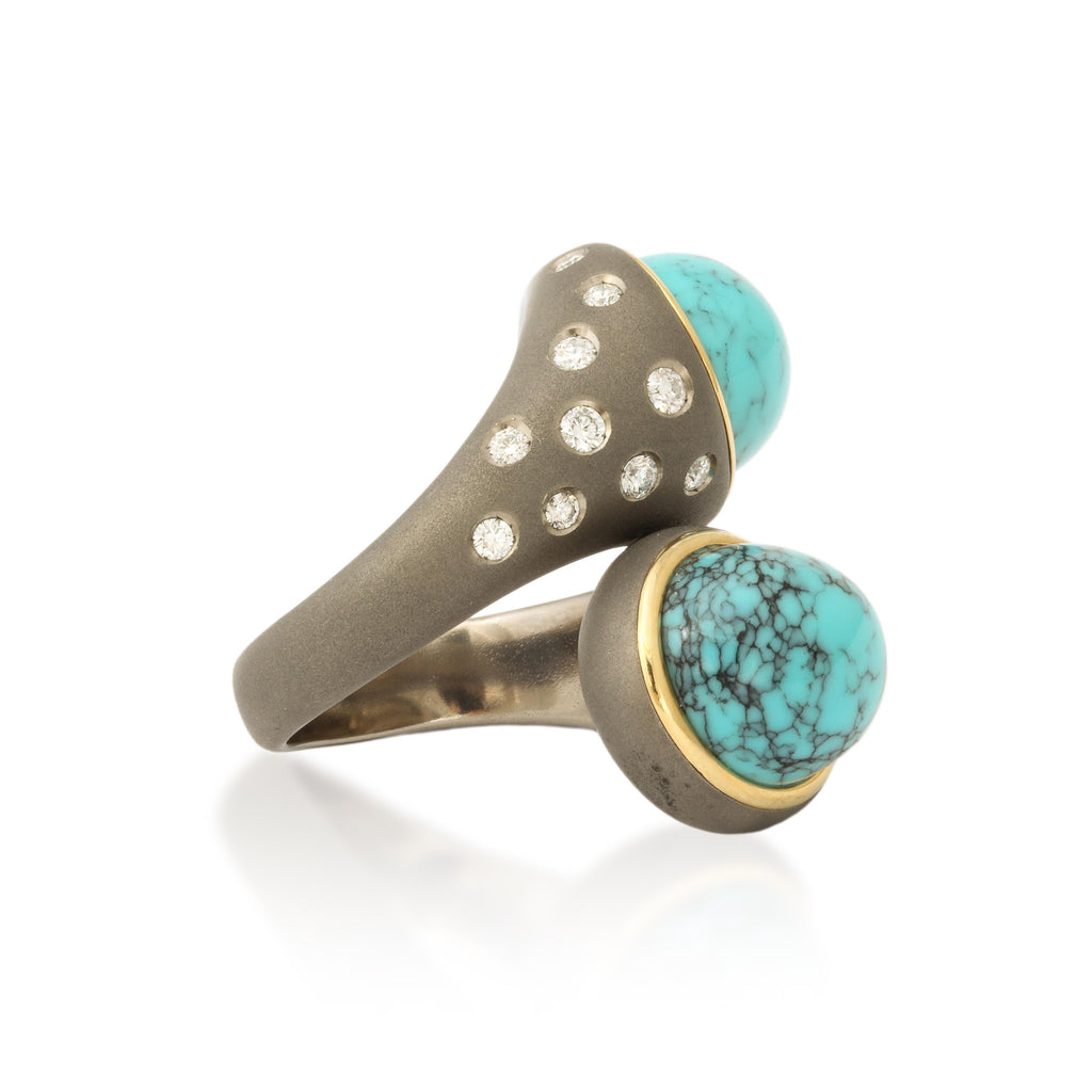 Titanium, Turquoise and Diamond Twin Ring Number One