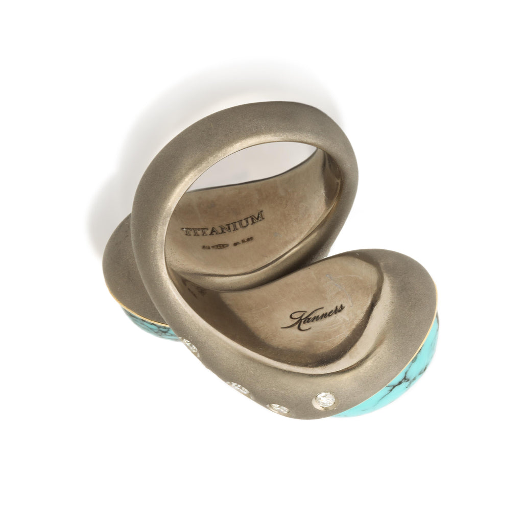 Titanium, Turquoise and Diamond Twin Ring Number One