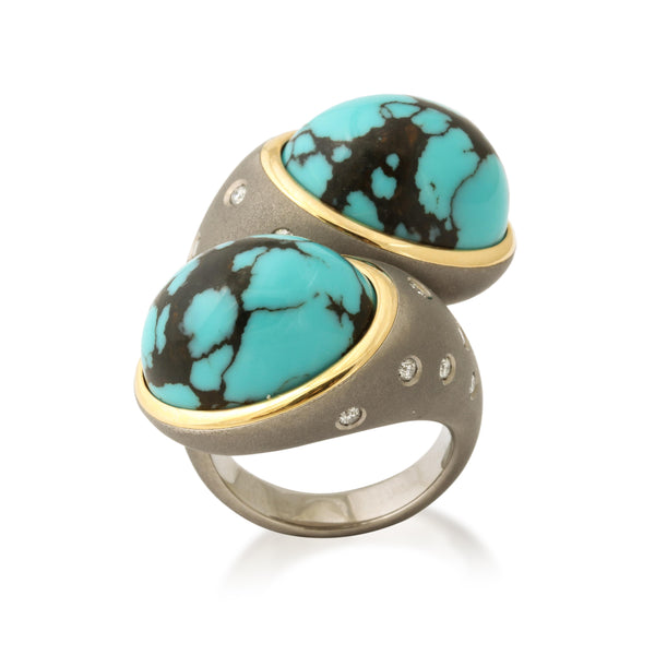 Titanium, Turquoise and Diamond Twin Ring Number Two