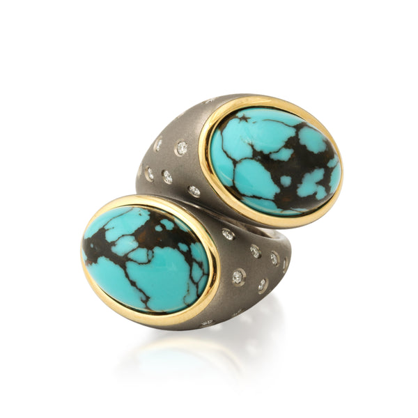 Titanium, Turquoise and Diamond Twin Ring Number Two