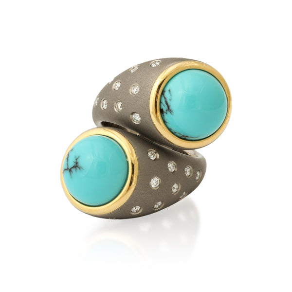 Titanium, Turquoise and Diamond Twin Ring Number Three