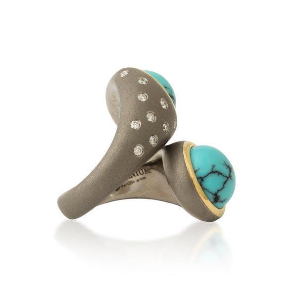 Titanium, Turquoise and Diamond Twin Ring Number Three