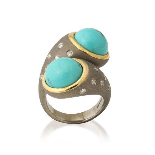 Titanium, Turquoise and Diamond Twin Ring Number Three