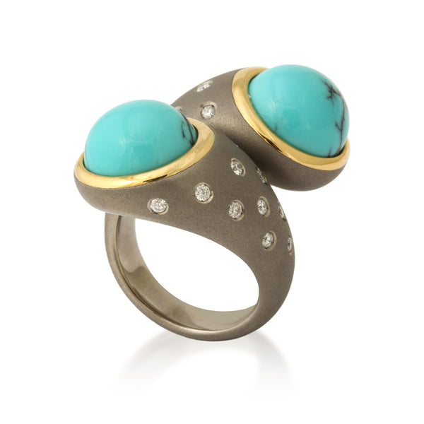 Titanium, Turquoise and Diamond Twin Ring Number Three