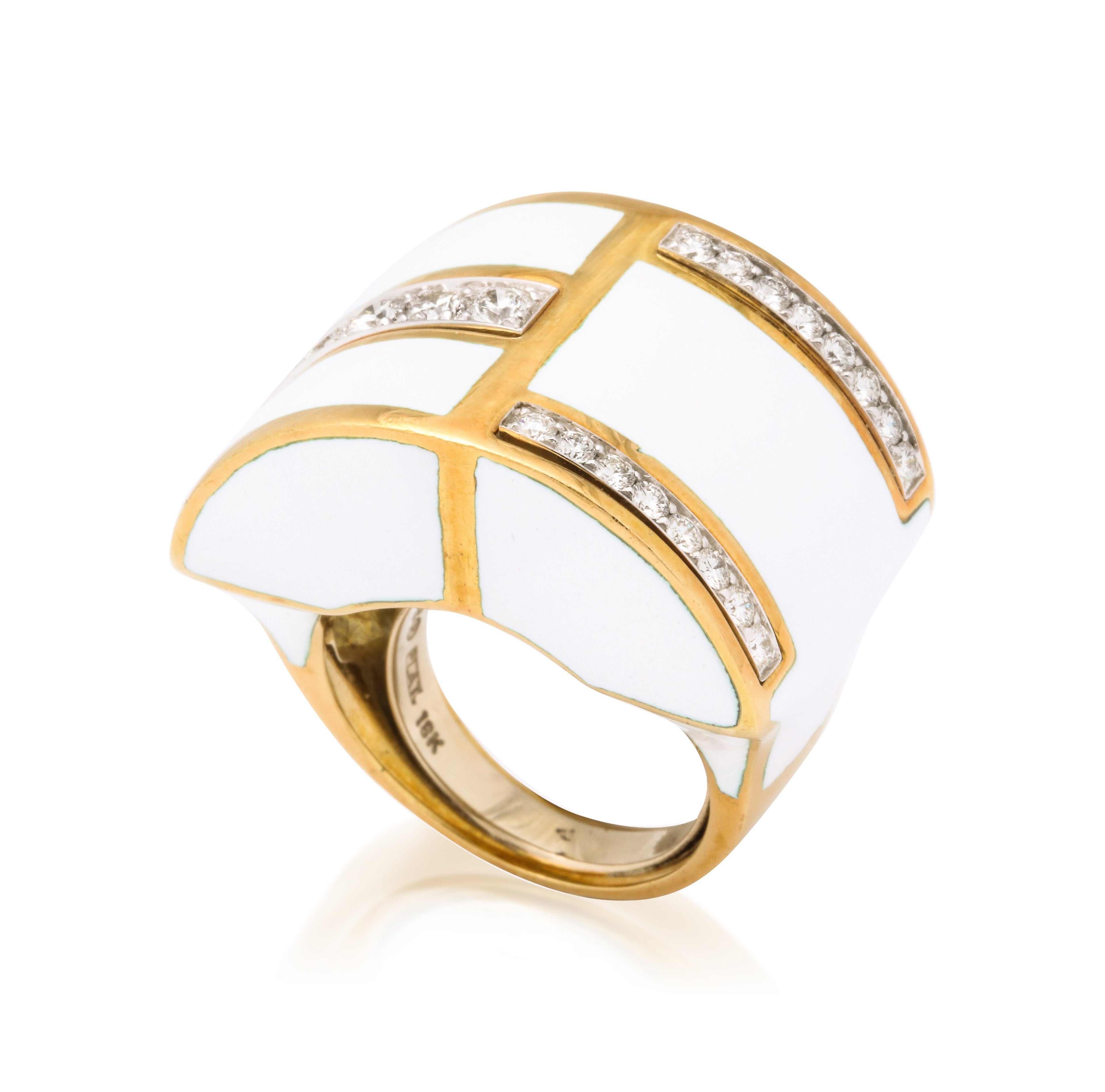 David Webb White Enamel & Diamond Geometric Ring