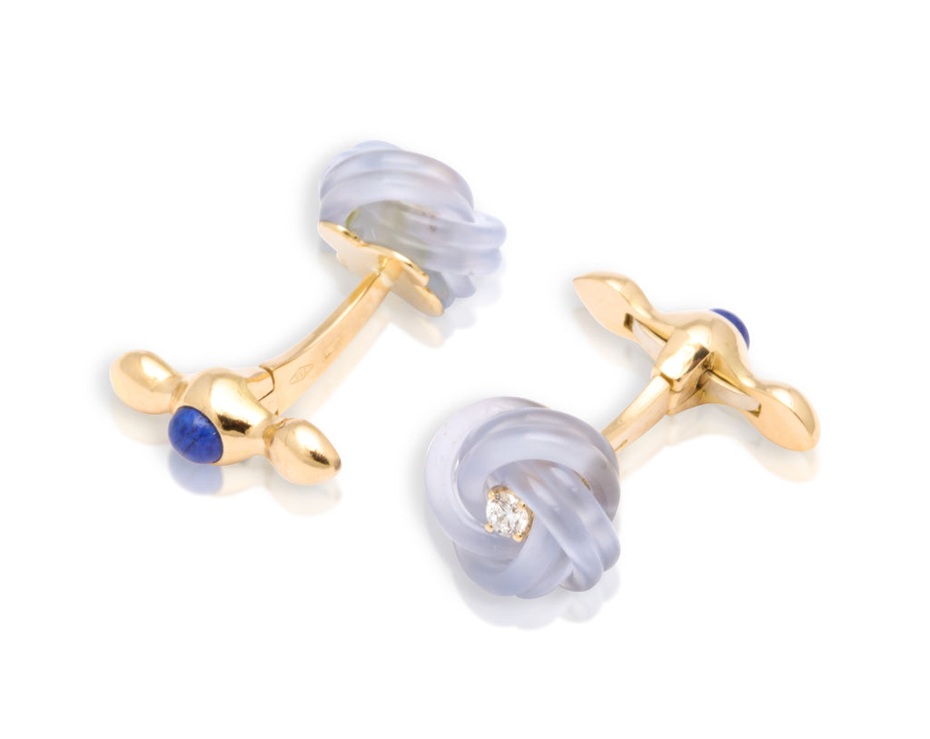Blue Chalcedony and Diamond Magic Knot Cufflinks