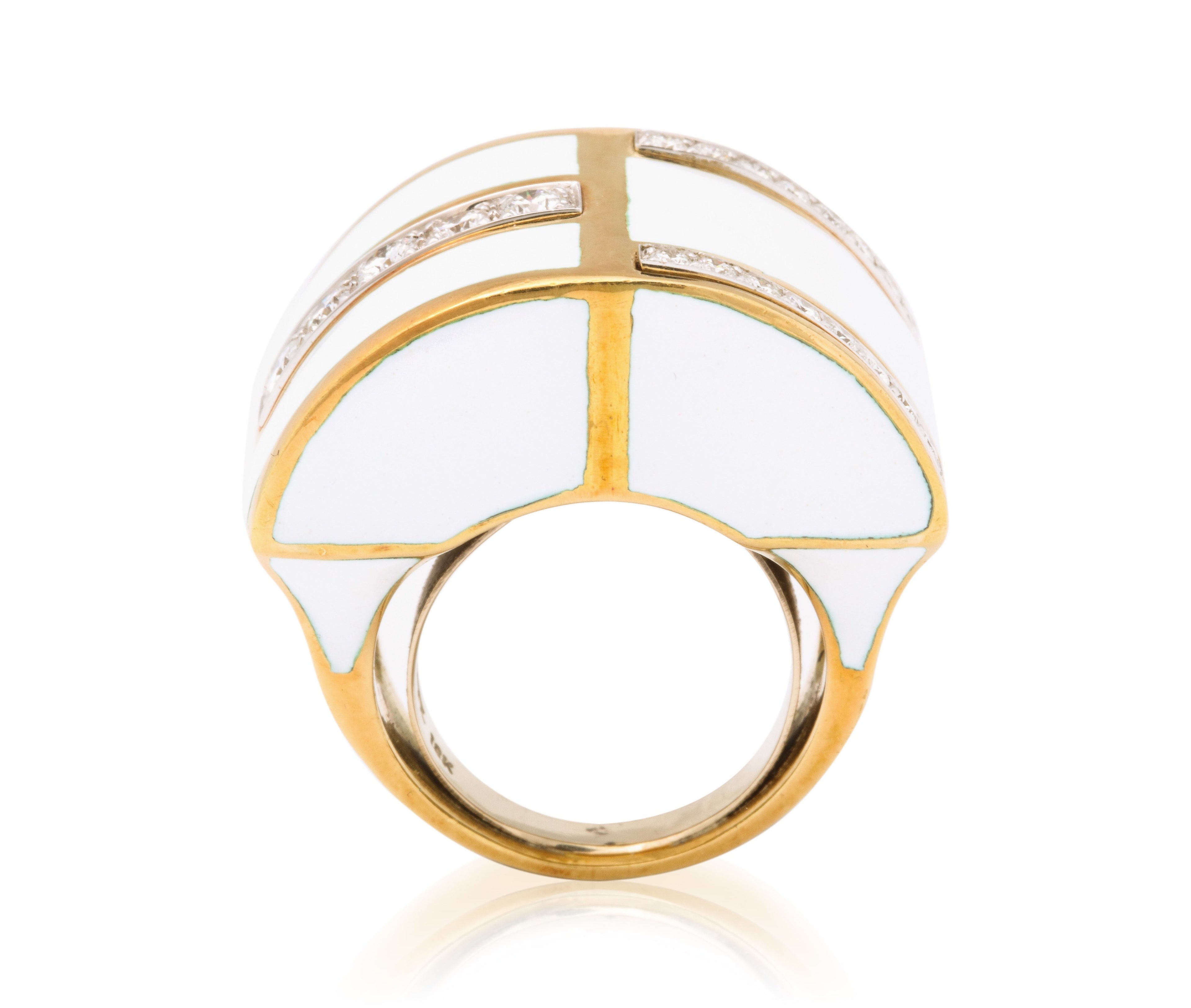 David Webb White Enamel & Diamond Geometric Ring