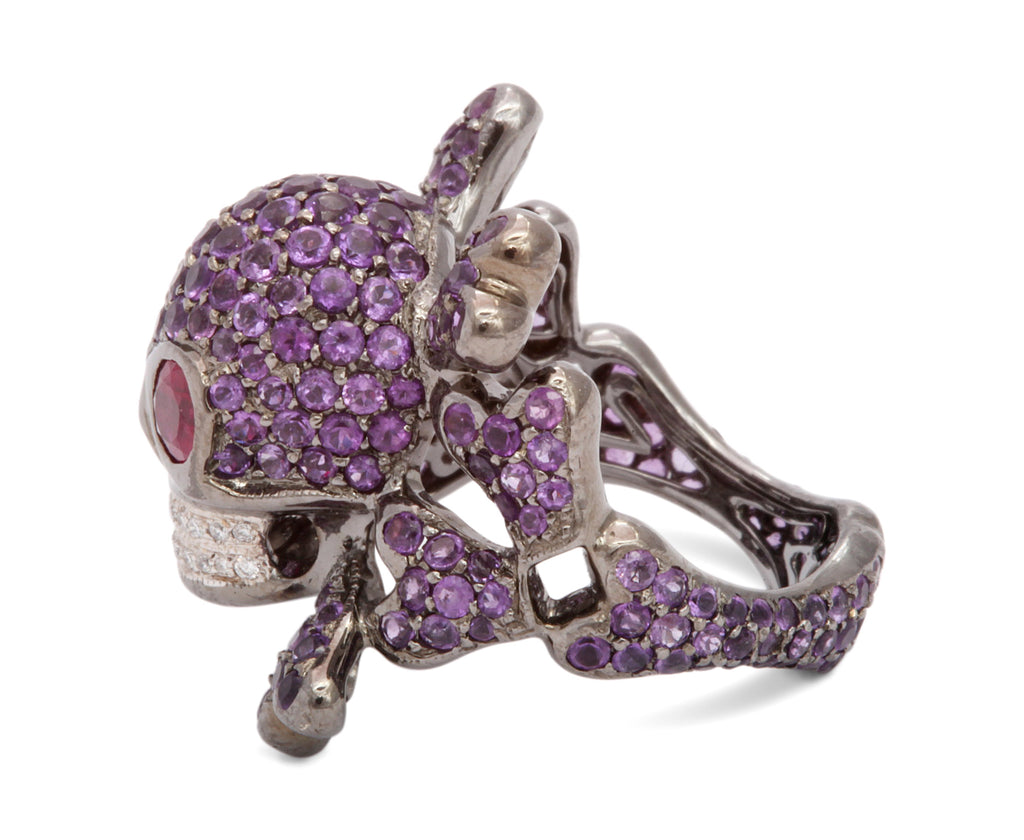 Amethyst Ruby and Diamond Skull Ring