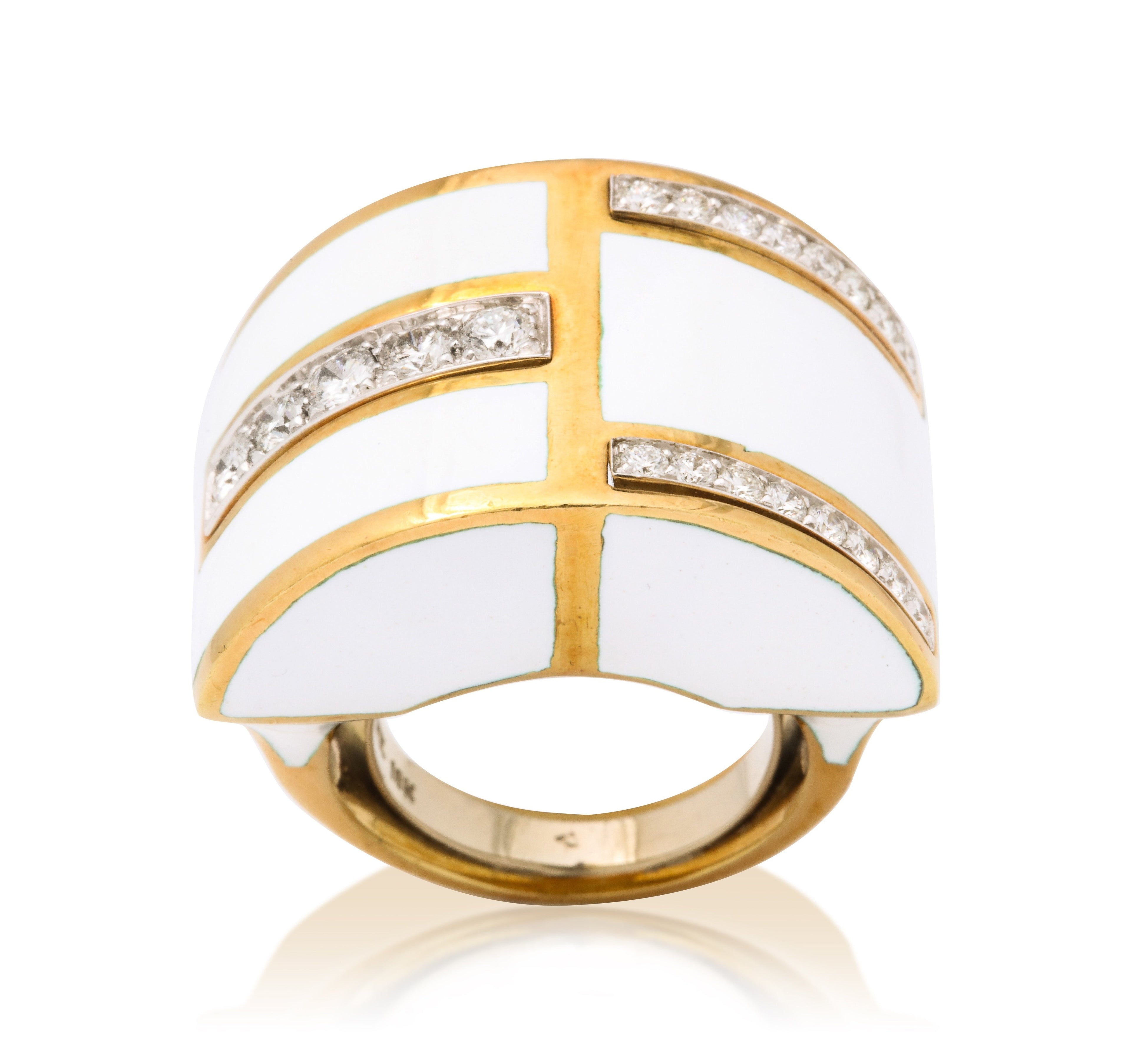 David Webb White Enamel & Diamond Geometric Ring