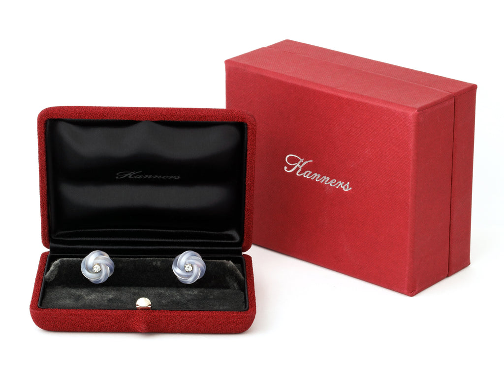 Blue Chalcedony and Diamond Magic Knot Cufflinks