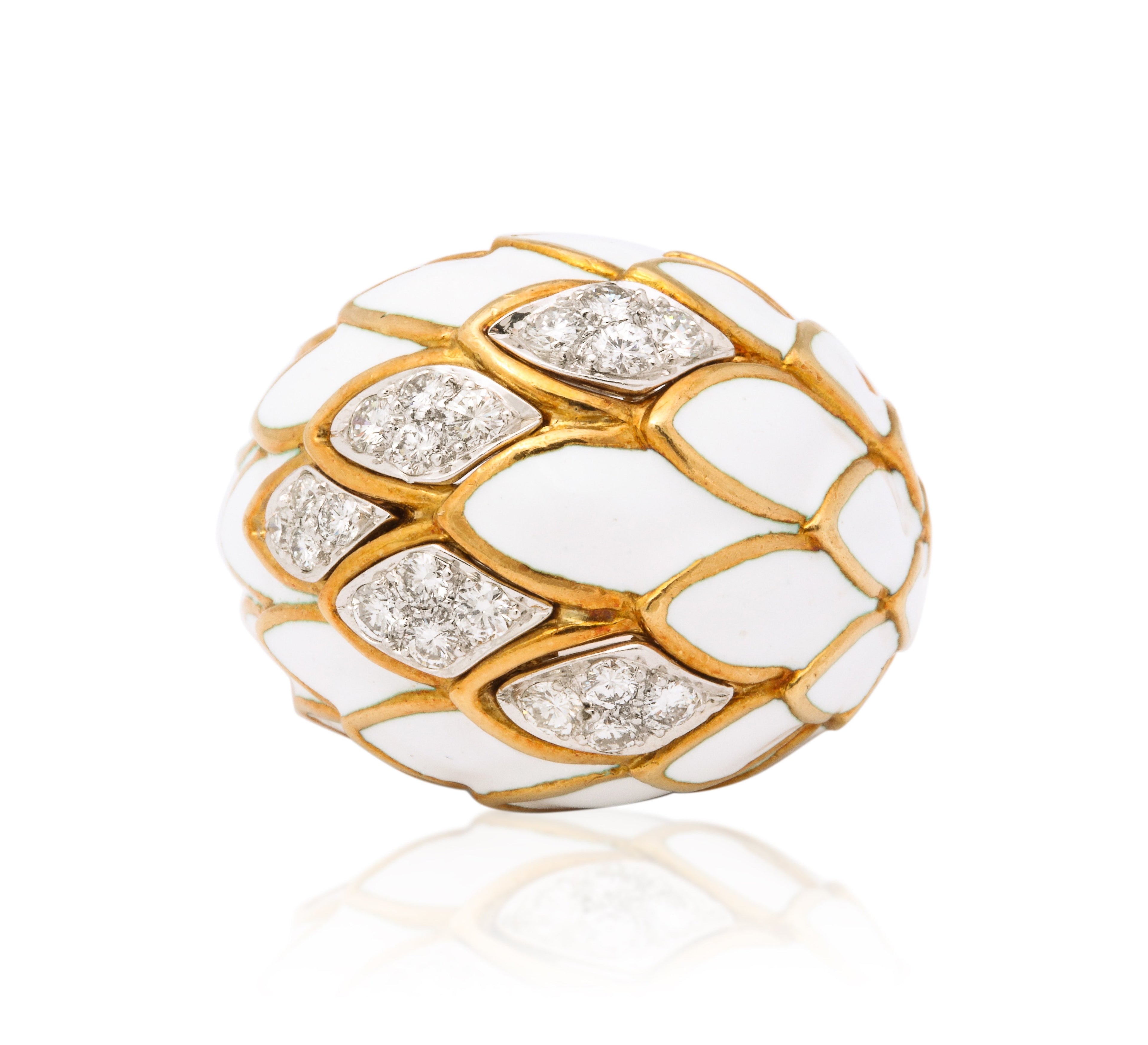 David Webb White Enamel Bombé Ring
