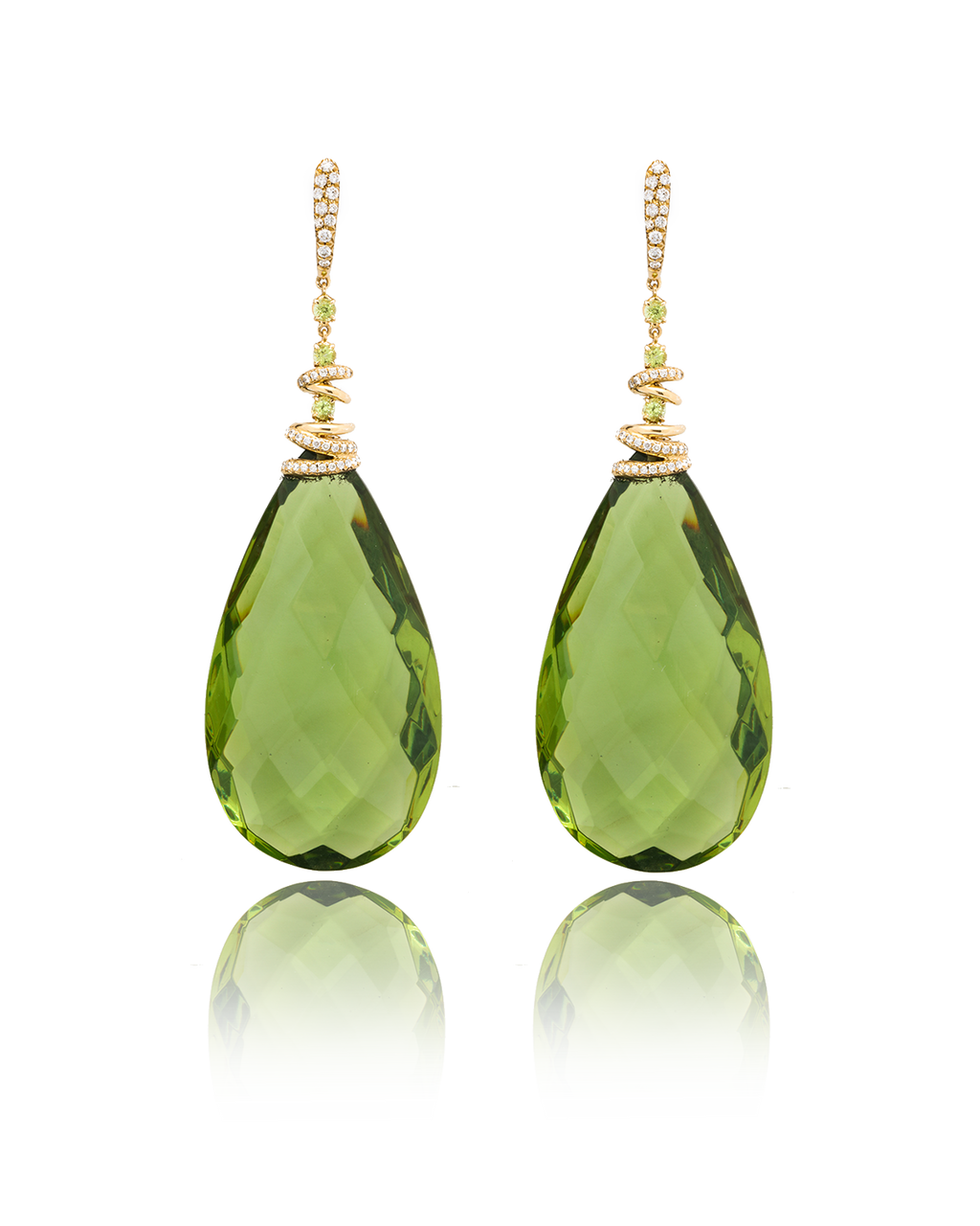 Extra Large Faceted Amber Drop, Peridot & Diamond Earrings